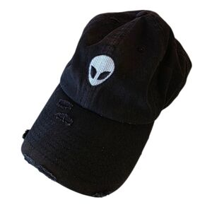 Edgy Black Alien Embroidered Cap Kbethos Vintage Distressed Baseball Hat